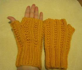 Knit fingerless mittens -unisex - -bronze (G8) Sorry - SOLD