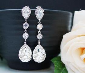 Wedding Bridal Jewelry Bridal Earrings Bridesmaid Earrings Clear White Swarovski Crystal and Cubic Zirconia Tear drops