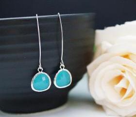 Modern Jewelry Modern Earrings Matte silver framed Sea foam Mint Opal Glass Drops Earrings . For Her. Gift for Her . Gift Under 20