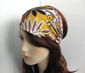 Boho Headband Head Wrap Dreadband Womens White Yellow Black Brown Floral Bandana Cotton Fabric