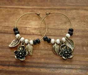 Cherry Blossom Brass Charms Dangle Earrings