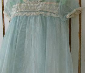 Sweet Vintage Pale Blue & Ivory Baby Dress With Slip 1950s Made in USA