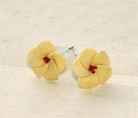 Beige Frangipani /Kemboja Flower Ear Studs