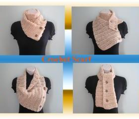 Crochet Scarf, Cowl, Neckwarmer - beige (SC5)