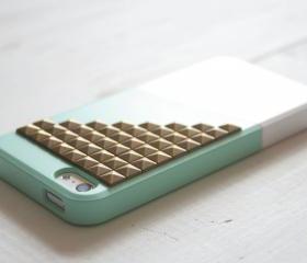 iPhone 5 case - Color Block Case - Mint Deep / Bronze studs