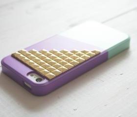 iPhone 5 case - Color Block Case - Purple Mint / Gold studs