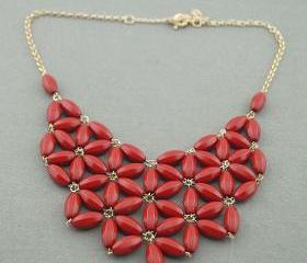Red Bubble necklace, handmade bib Necklace/Statement Bubble Necklace,bridesmaid gifts,Beaded Jewelry
