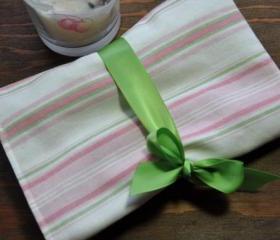 Handmade Makeup Brush and Cosmetics Case, Green, Pink, and Cream Filigree Design