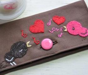 One of a Kind Handmade Embroidered Love Birds Appliqued Duck Cloth Ladies Wallet and Checkbook Holder