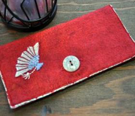 One of a Kind Handmade Embroidered Fan Appliqued Felt Ladies Checkbook Holder/Wallet