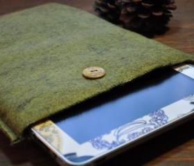 One of a Kind Handmade Green Felt Padded iPad, Tablet Sleeve/Case Plus Free Matching iPhone, Smartphone, Android Sleeve