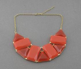 Orange necklace,Geometric patterns necklace,bridesmaid gifts, Holiday,Party,bridesmaid necklace, gift idea,statement necklace