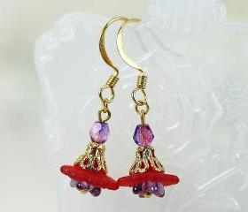 Petite Red Lucite Flower Earrings