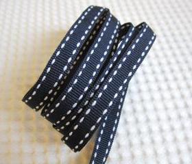 3 Yards Saddle Stitch Grosgrain Ribbon 3/8" - Navy