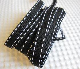 3 Yards Saddle Stitch Grosgrain Ribbon 3/8" - Black