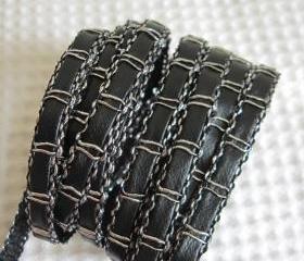 2 Yards Chain Like Faux Leather Trims In Silver Thread 1/4 inch