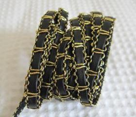 2 Yards Chain Like Faux Leather Trims In Gold Thread 1/4 inch
