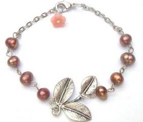 Silver Plated Brass Leaf Jade Bracelet