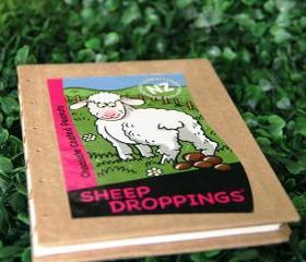Upcycled Notebook - SHEEP DROPPINGS - Handmade Hard Cover Coptic Journal - Eco Friendly Blank Book - Free Shipping