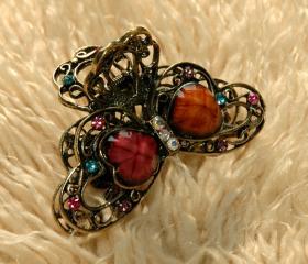 Colourful Stones and Rhinestone Filigree Claw Clip