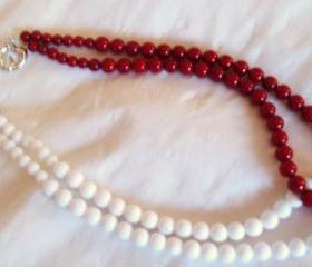 Red Coral and White Jade Necklace Handmade Jewelry