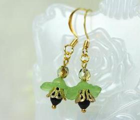 Petite Green Lucite Flower Earrings
