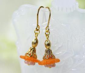 Petite Orange Lucite Flower Earrings 