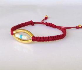 Red - Gold Macrame Friendship Bracelet 