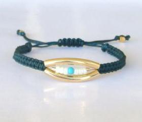 Deep Green and Gold Macrame Friendship Bracelet