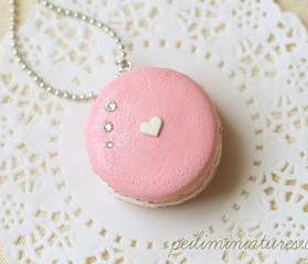 Macaron Necklace - Sweet Pink Macaron with swarovski cyrstal