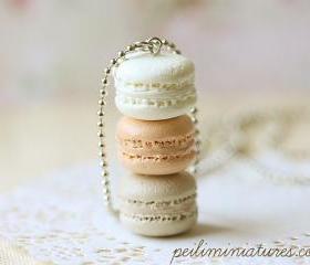 Macaron Jewelry - Trio Macarons Necklace - Milk and Honey