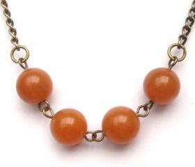 Antiqued Brass Honey Jade Round Bead Necklace