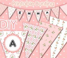 Digital Bunting - Vintage Pink Flowers - DIY - Printable - Parties - Weddings - Baby Showers - 1552