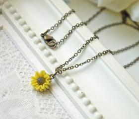 Sunflower Necklace. Antique Brass. Dainty. Simple. Adorable
