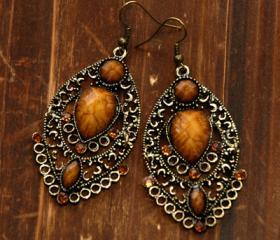 Vintage Earrings - Amber Stones