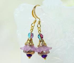 Petite Purple Lucite Flower Earrings