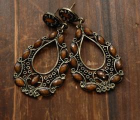 Vintage Earrings - Amber Stones