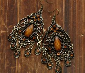 Vintage Earrings - Amber Stones