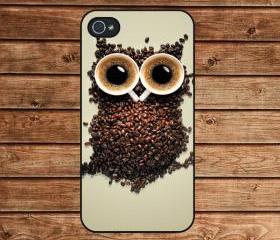 iphone 4 case,iphone 4s case,iphone 4 cover--Coffee Owl,in plastic or silicone case