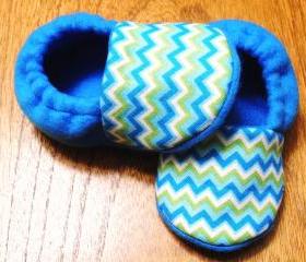Blue Chevron Baby Booties- In Blue or Lime Green Fleece
