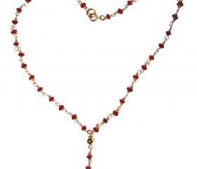 Rosary Style Coral wire wrapped necklace with a pave sterling silver cz cross