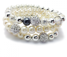 Beaded Pearl Bracelet - Pearl Bracelet - Pave Beads - Silver and Pearl - Silver Plated Bracelet - Manhattan