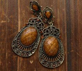 Vintage Earrings - Amber Stones