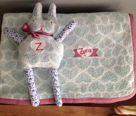 Handmade personalised bunny teddy. Great for newborn/christening/Christmas! Made to order for baby girl
