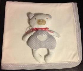 Baby Blanket and personalised teddy. Handmade gifts for new babies, baby shower, christenings, Christmas 