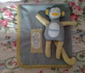 Baby Personalised Monkey teddy. Handmade gift for boys, new babies, baby shower, christenings, Christmas 