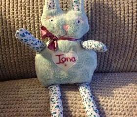 Baby Personalised Bunny teddy. Handmade gift for new babies, baby shower, christenings 