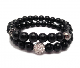 Glass Pearl Bracelets - Bracelet Set - Black Pearls - Rhinestone Bracelets - Soiree