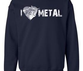 I Heart METAL Crew Neck Sweat Shirt Screaming Kitty I Love Metal