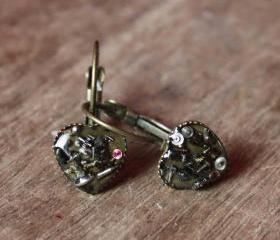 Lovely heart-shaped earrings from vintage watch parts
